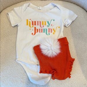 Colorful Hunny Bunny Onesie and Orange Shorts Set with bunny tail! Easter Set